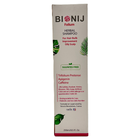 شامپوی گیاهی تقویت‌کننده پیاز مو برای پوست سر چرب بیونیج Bionij Folium 